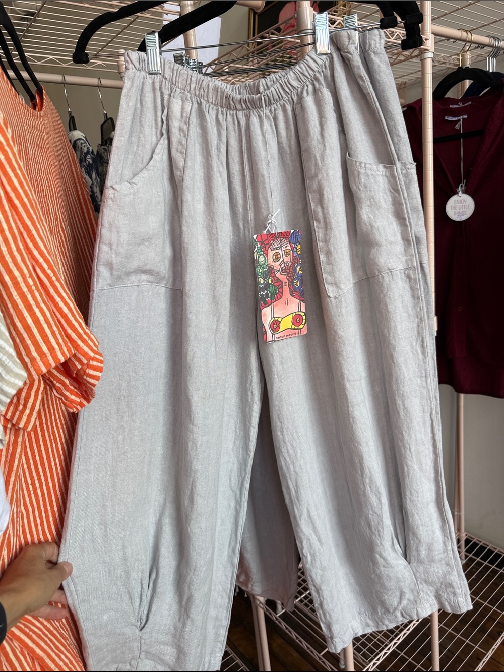 Women's wide leg imported 100% Italian linen— Light Gray
